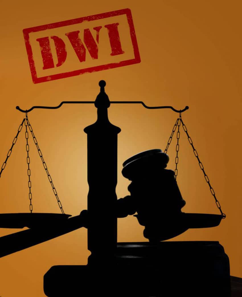 Gavel and scales with the words DWI