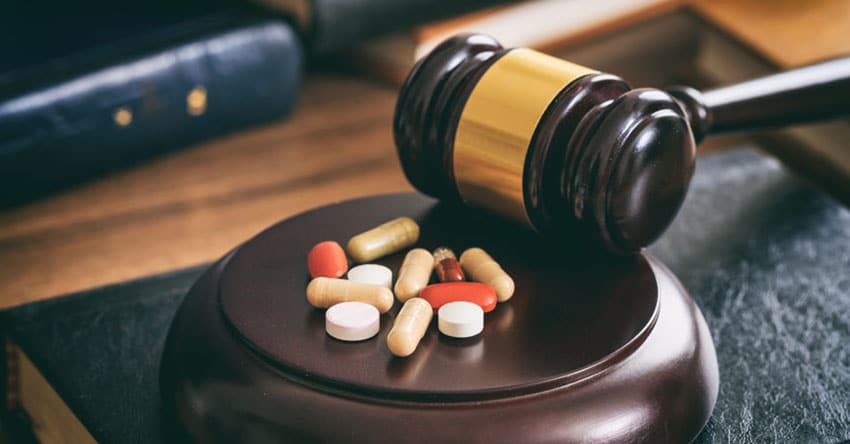 Synthetic drugs next to Judge's gavel
